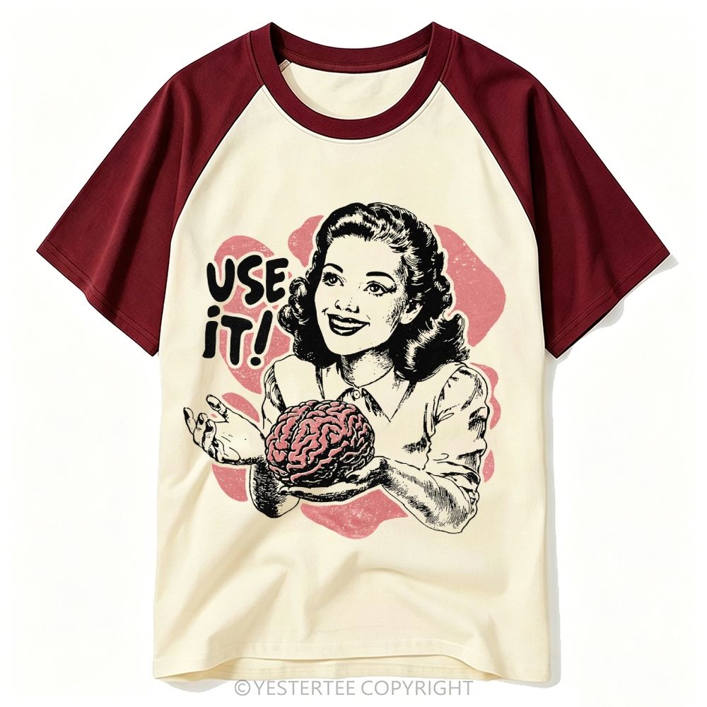 Yestertee Use Your Brain Sarcastic 1950s Baseball T-shirt 