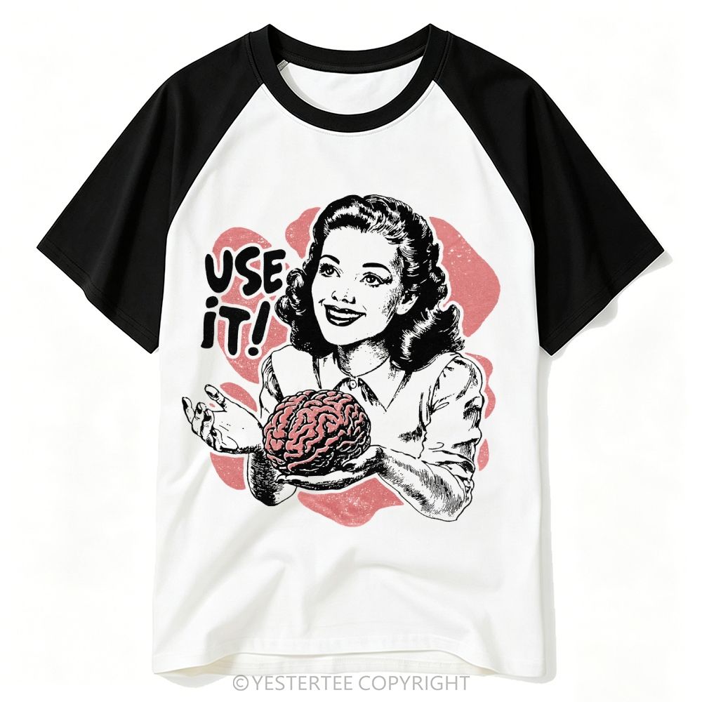 Yestertee Use Your Brain Sarcastic 1950s Baseball T-shirt 