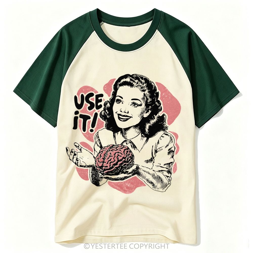 Yestertee Use Your Brain Sarcastic 1950s Baseball T-shirt 