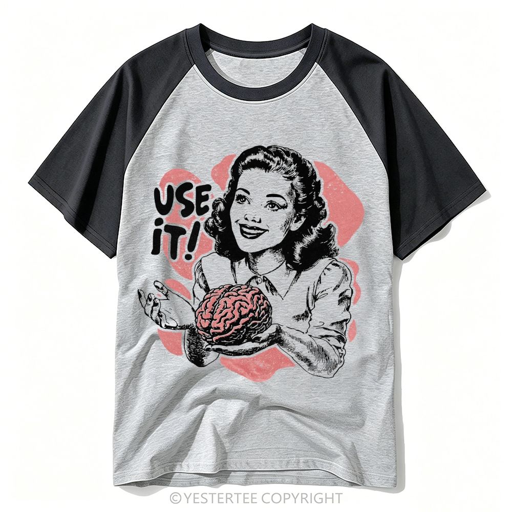Yestertee Use Your Brain Sarcastic 1950s Baseball T-shirt 
