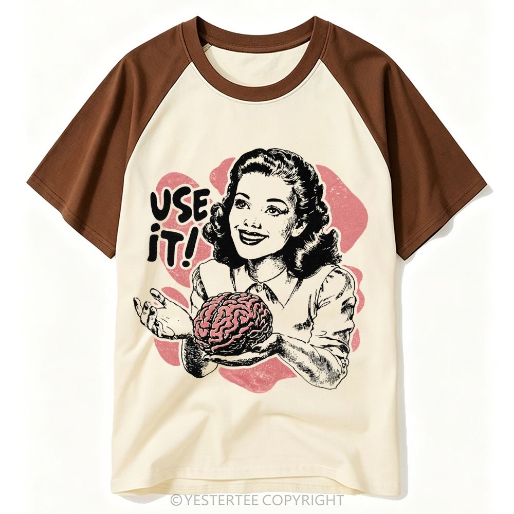 Yestertee Use Your Brain Sarcastic 1950s Baseball T-shirt 