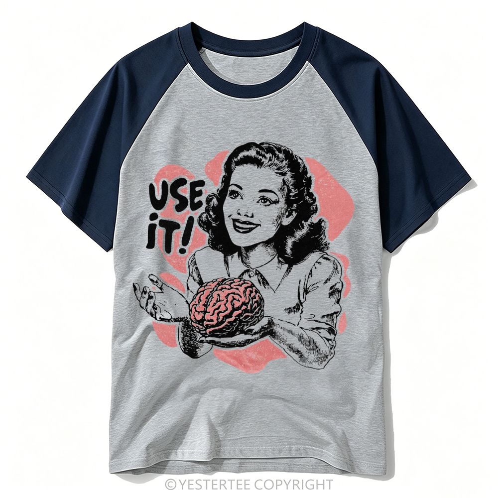 Yestertee Use Your Brain Sarcastic 1950s Baseball T-shirt 