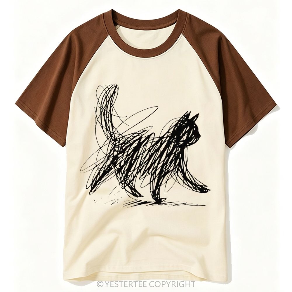 Yestertee Cat Line Art Baseball T-shirt 