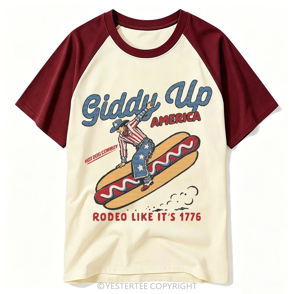 Vintage Western Patriotic Hot Dog Cowboy Rodeo Pun Baseball T-shirt