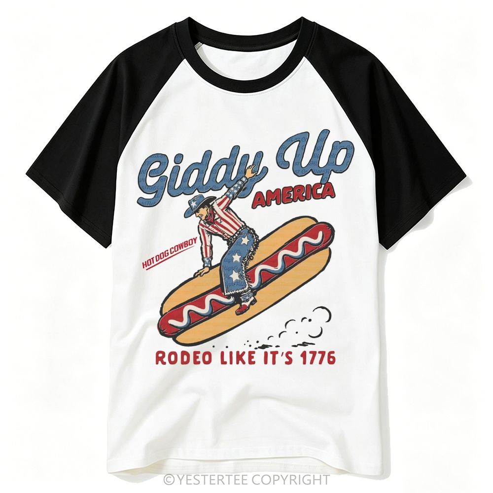Vintage Western Patriotic Hot Dog Cowboy Rodeo Pun Baseball T-shirt