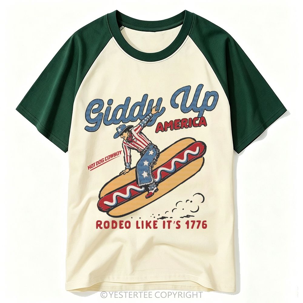 Vintage Western Patriotic Hot Dog Cowboy Rodeo Pun Baseball T-shirt