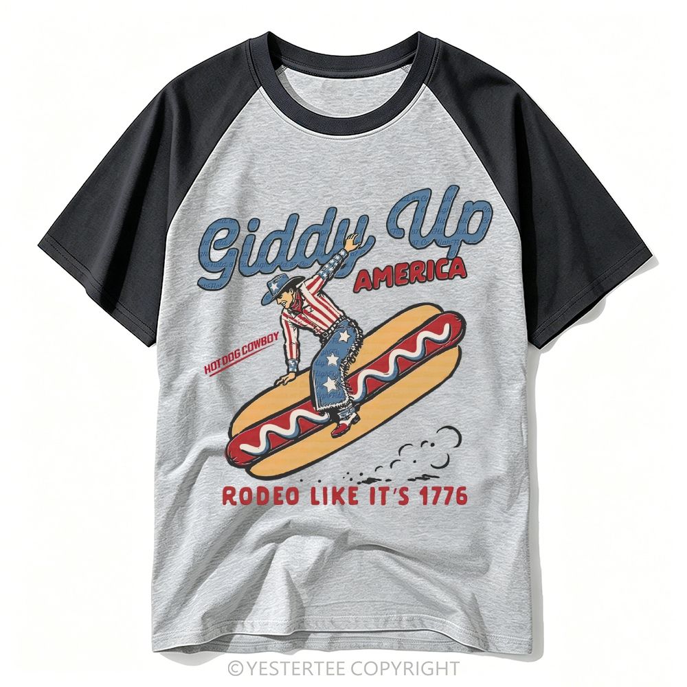 Vintage Western Patriotic Hot Dog Cowboy Rodeo Pun Baseball T-shirt