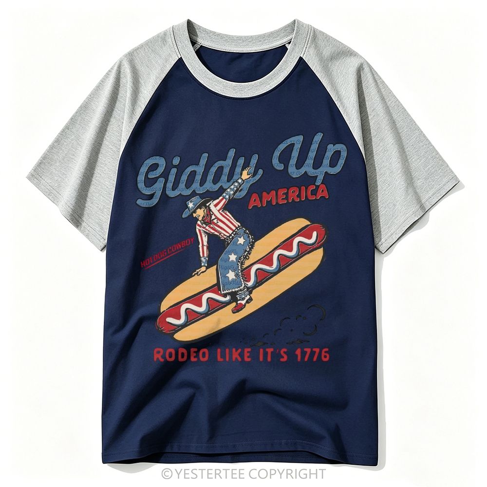 Vintage Western Patriotic Hot Dog Cowboy Rodeo Pun Baseball T-shirt