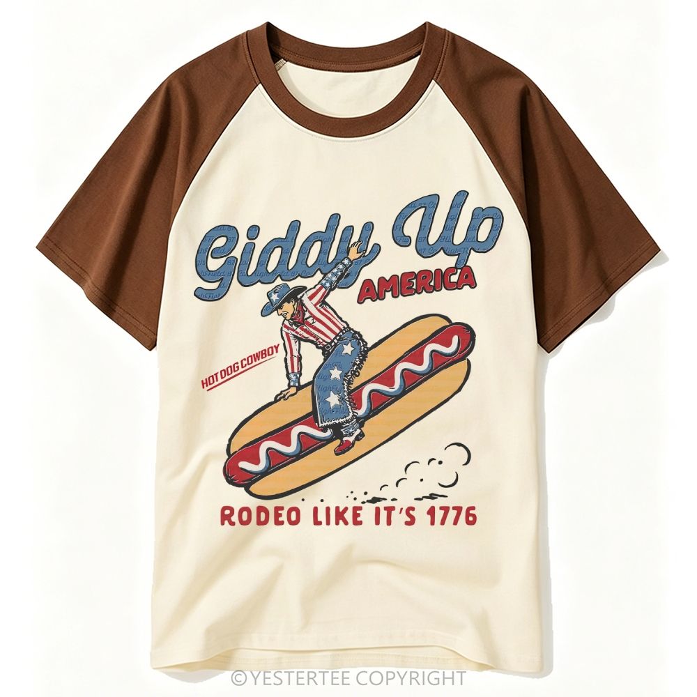 Vintage Western Patriotic Hot Dog Cowboy Rodeo Pun Baseball T-shirt