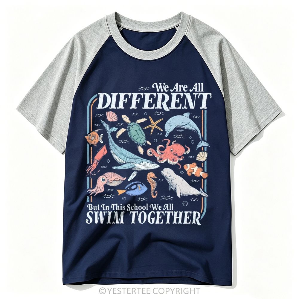 Vintage Hand Drawn Ocean Creatures Unity Kindness School Baseball T-shirt