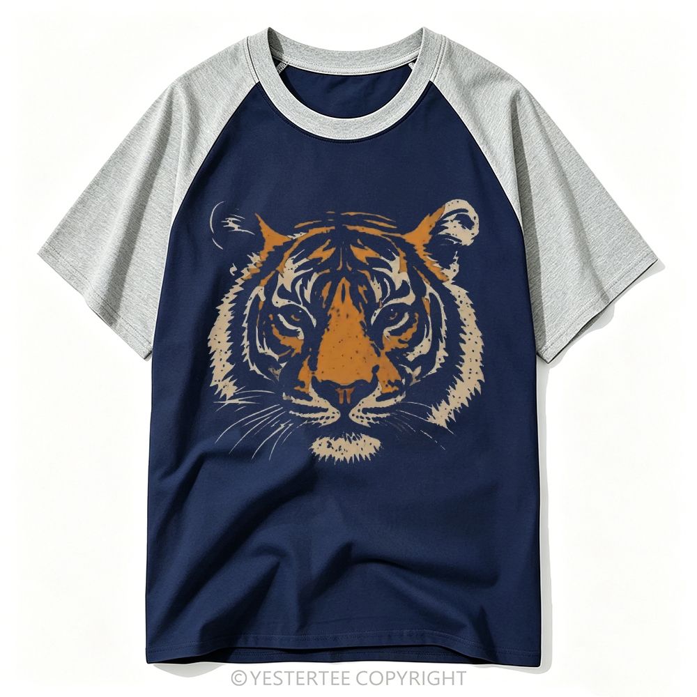 Vintage Distressed Wild Tiger Head Wilderness Baseball T-shirt