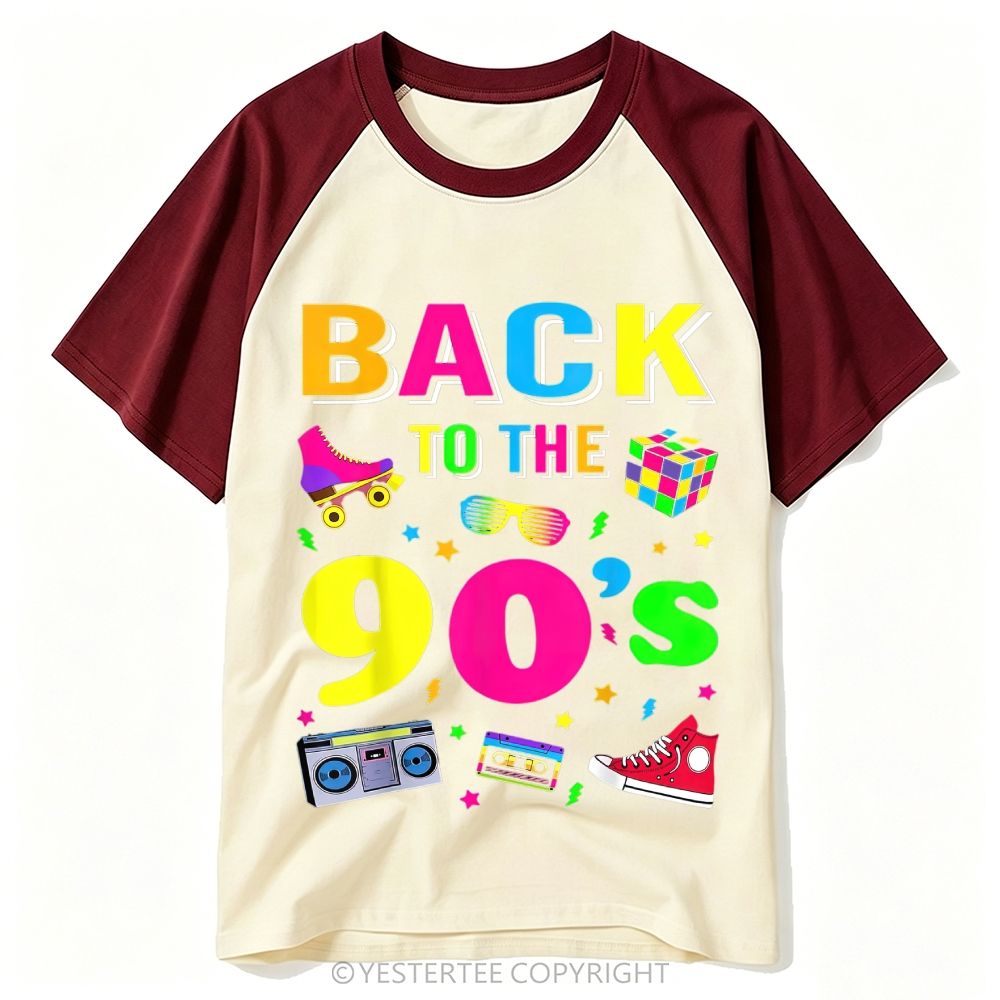 Neon Retro 90s Nostalgia Mixed Icons Collage Colorful Baseball T-shirt