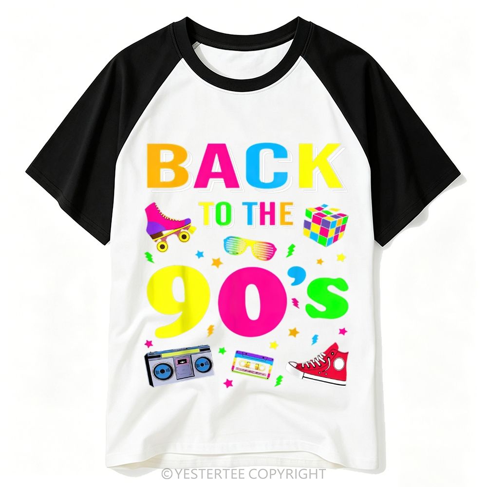 Neon Retro 90s Nostalgia Mixed Icons Collage Colorful Baseball T-shirt