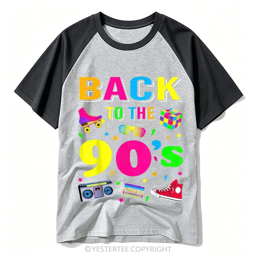 Neon Retro 90s Nostalgia Mixed Icons Collage Colorful Baseball T-shirt