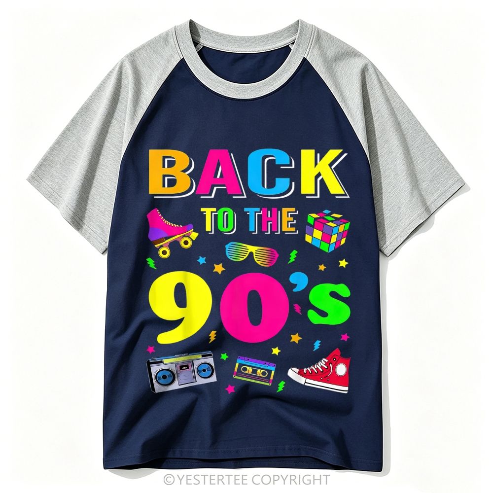 Neon Retro 90s Nostalgia Mixed Icons Collage Colorful Baseball T-shirt