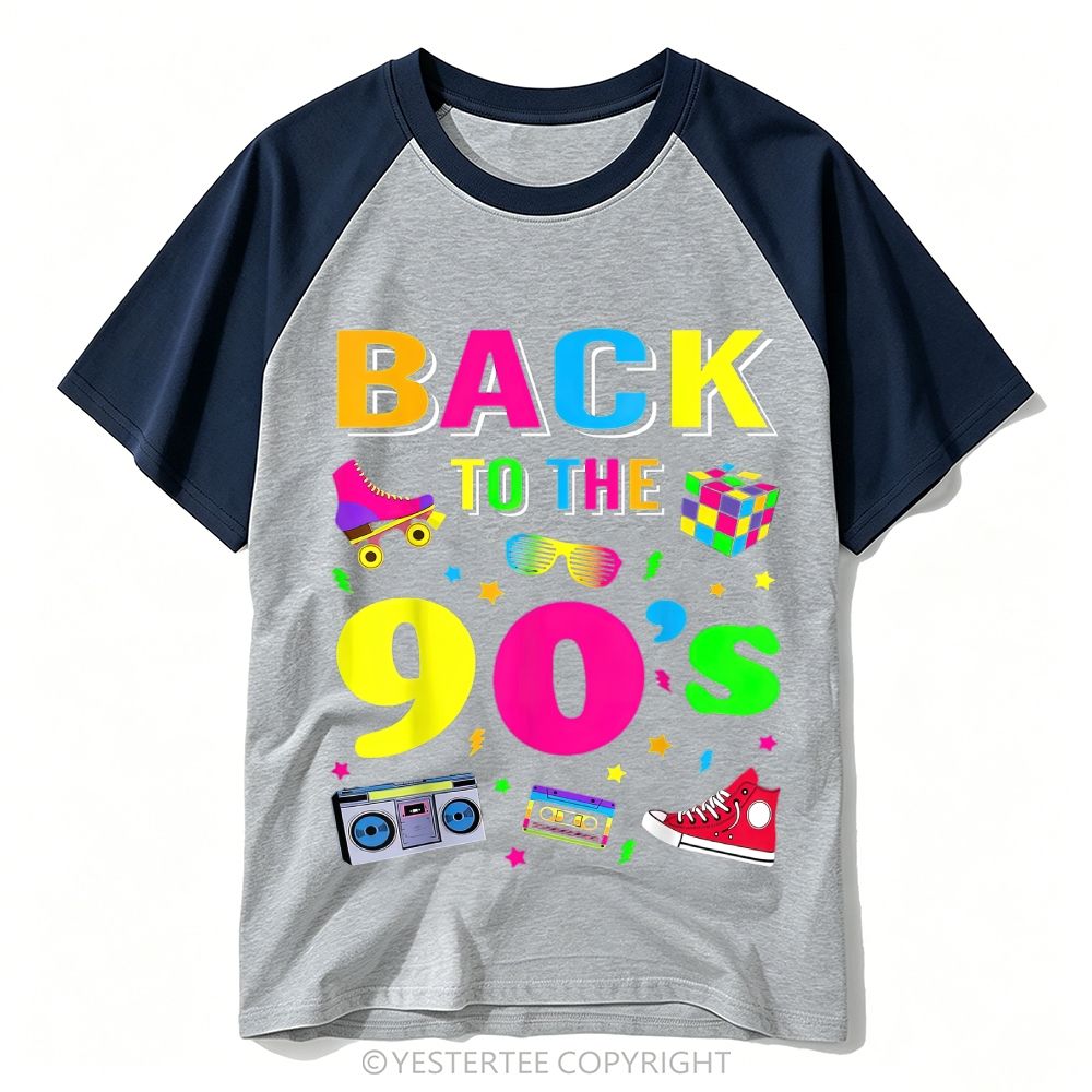 Neon Retro 90s Nostalgia Mixed Icons Collage Colorful Baseball T-shirt