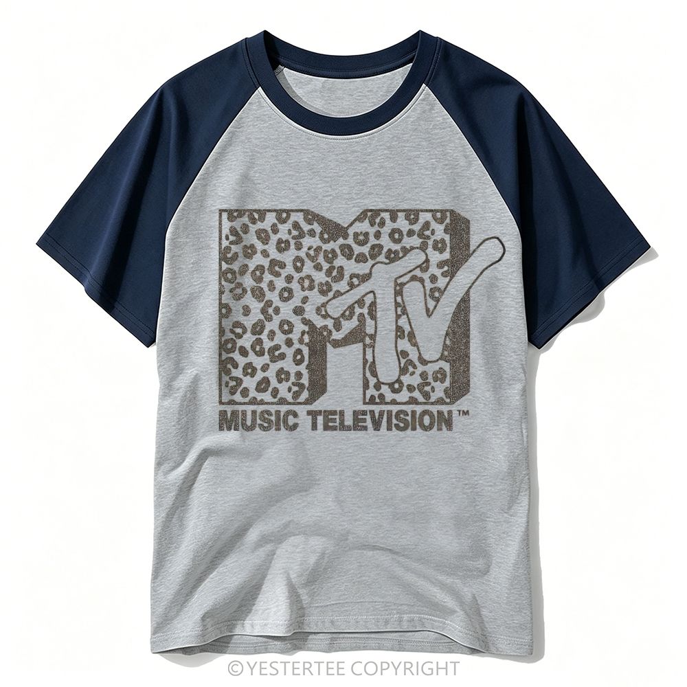 Leopard Print Retro Music Channel Logo Baseball T-shirt 