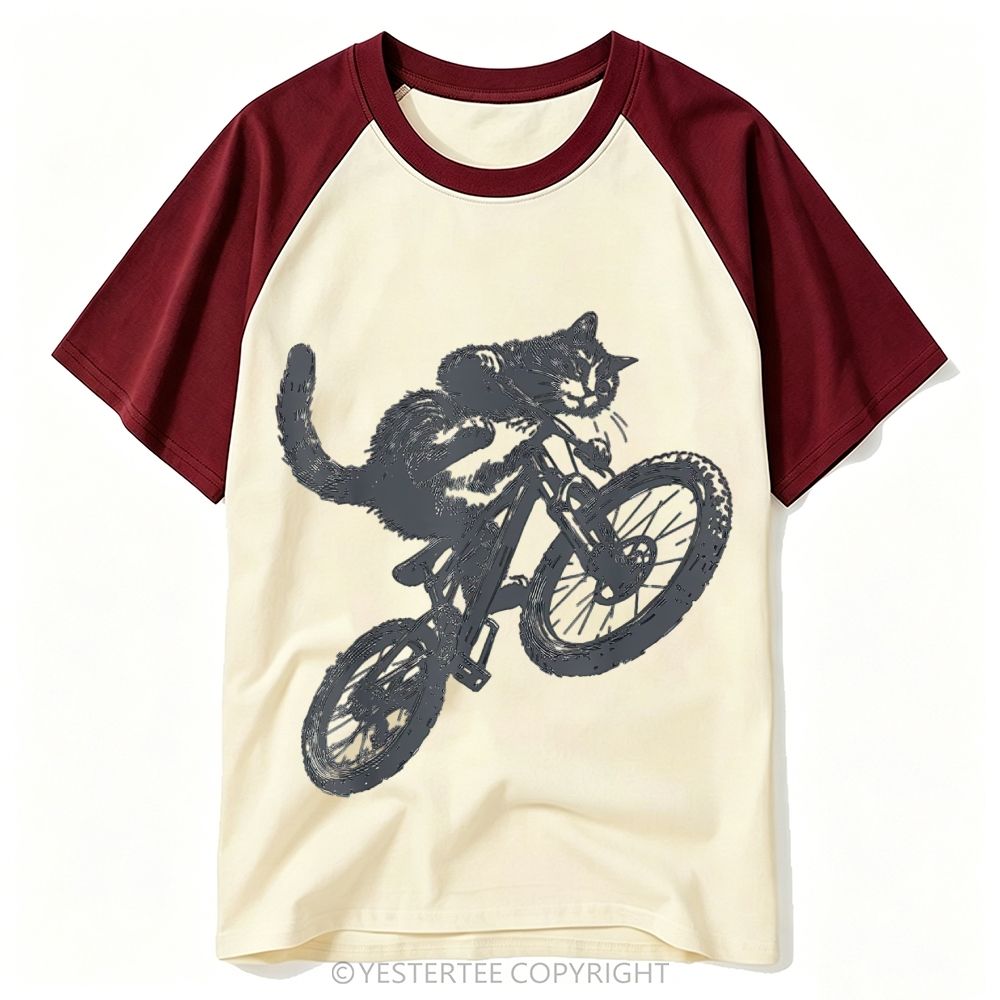 Sketch Freestyle Mountain Bike Stunt Cat Baseball T-shirt