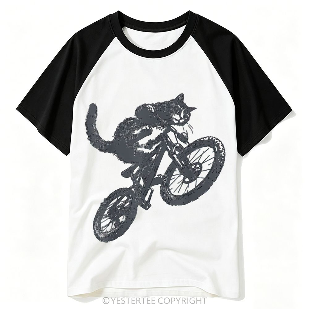 Sketch Freestyle Mountain Bike Stunt Cat Baseball T-shirt