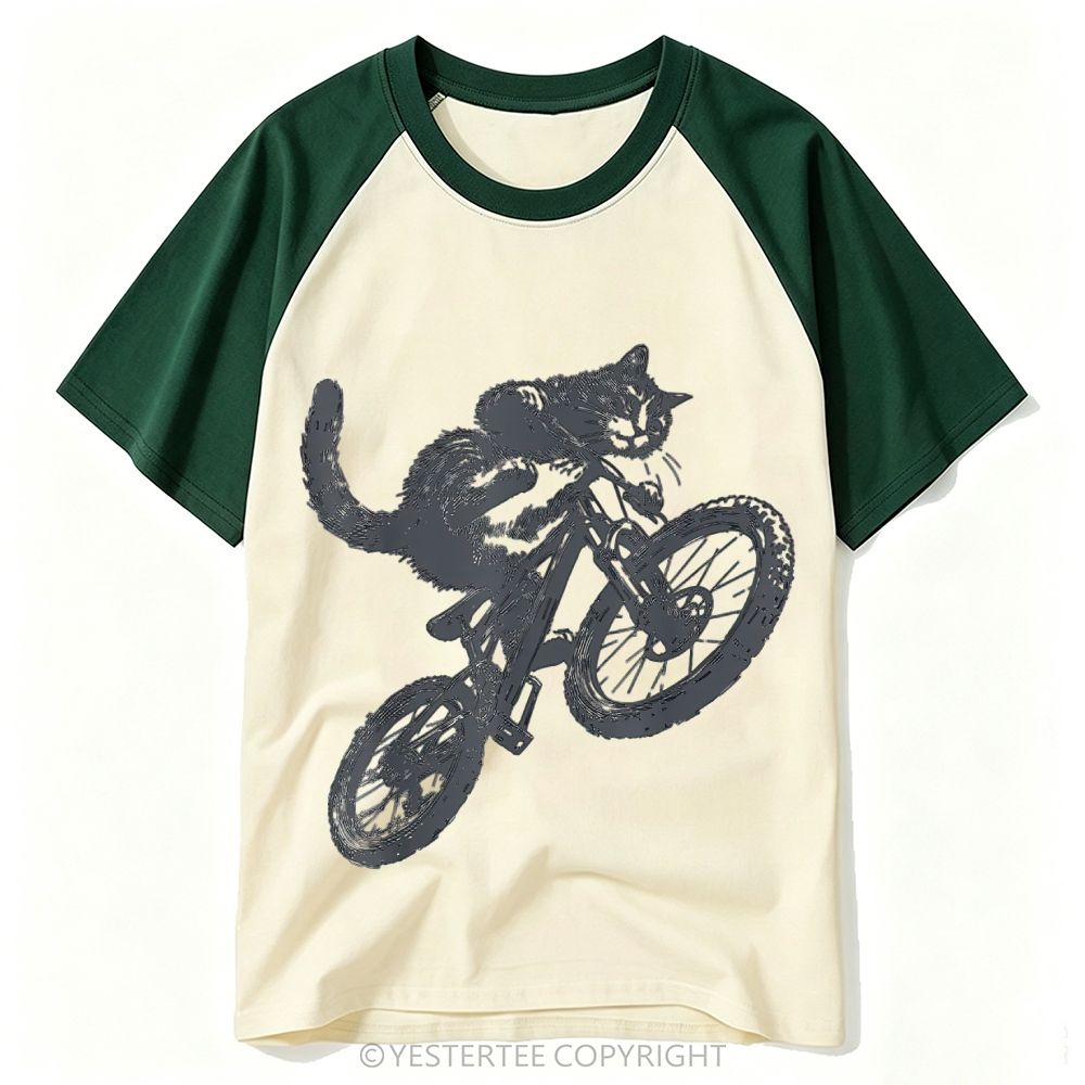Sketch Freestyle Mountain Bike Stunt Cat Baseball T-shirt