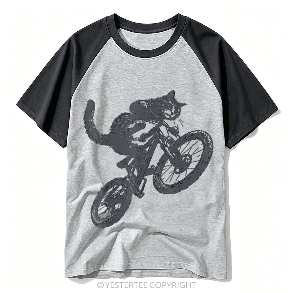 Sketch Freestyle Mountain Bike Stunt Cat Baseball T-shirt
