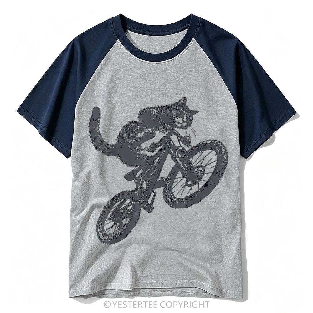 Sketch Freestyle Mountain Bike Stunt Cat Baseball T-shirt
