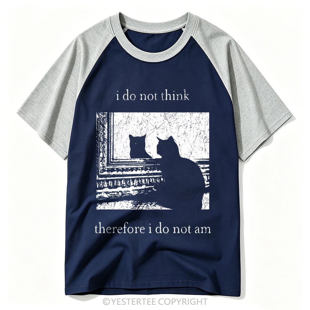 Philosophy Parody Mirror Cat Silhouette Distressed Text Baseball T-shirt 