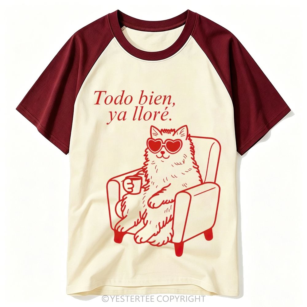 Spanish Heart Sunglasses Lounge Cat Comfort Quote Baseball T-shirt 
