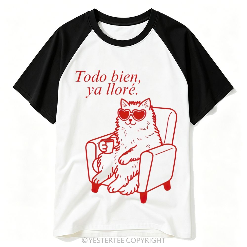 Spanish Heart Sunglasses Lounge Cat Comfort Quote Baseball T-shirt 