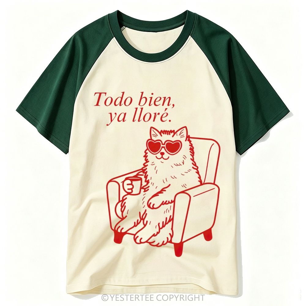 Spanish Heart Sunglasses Lounge Cat Comfort Quote Baseball T-shirt 