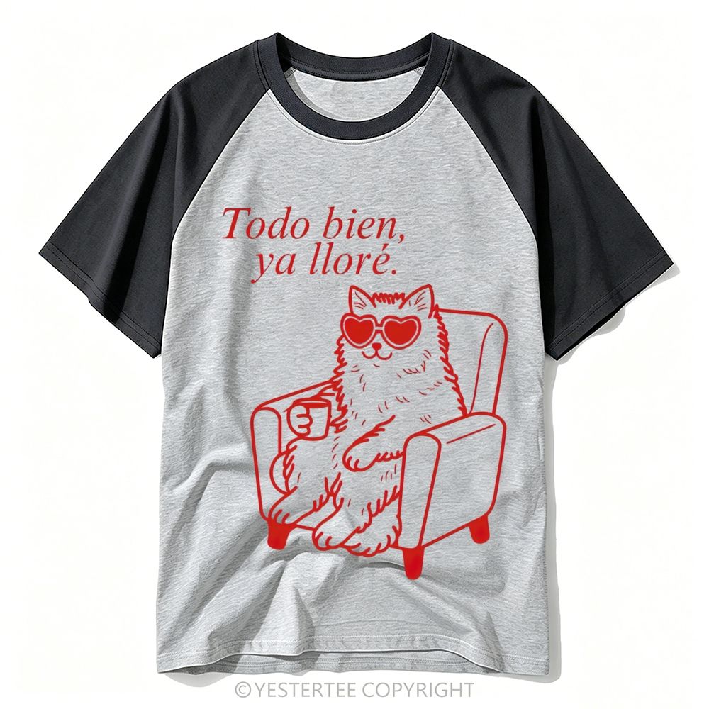 Spanish Heart Sunglasses Lounge Cat Comfort Quote Baseball T-shirt 