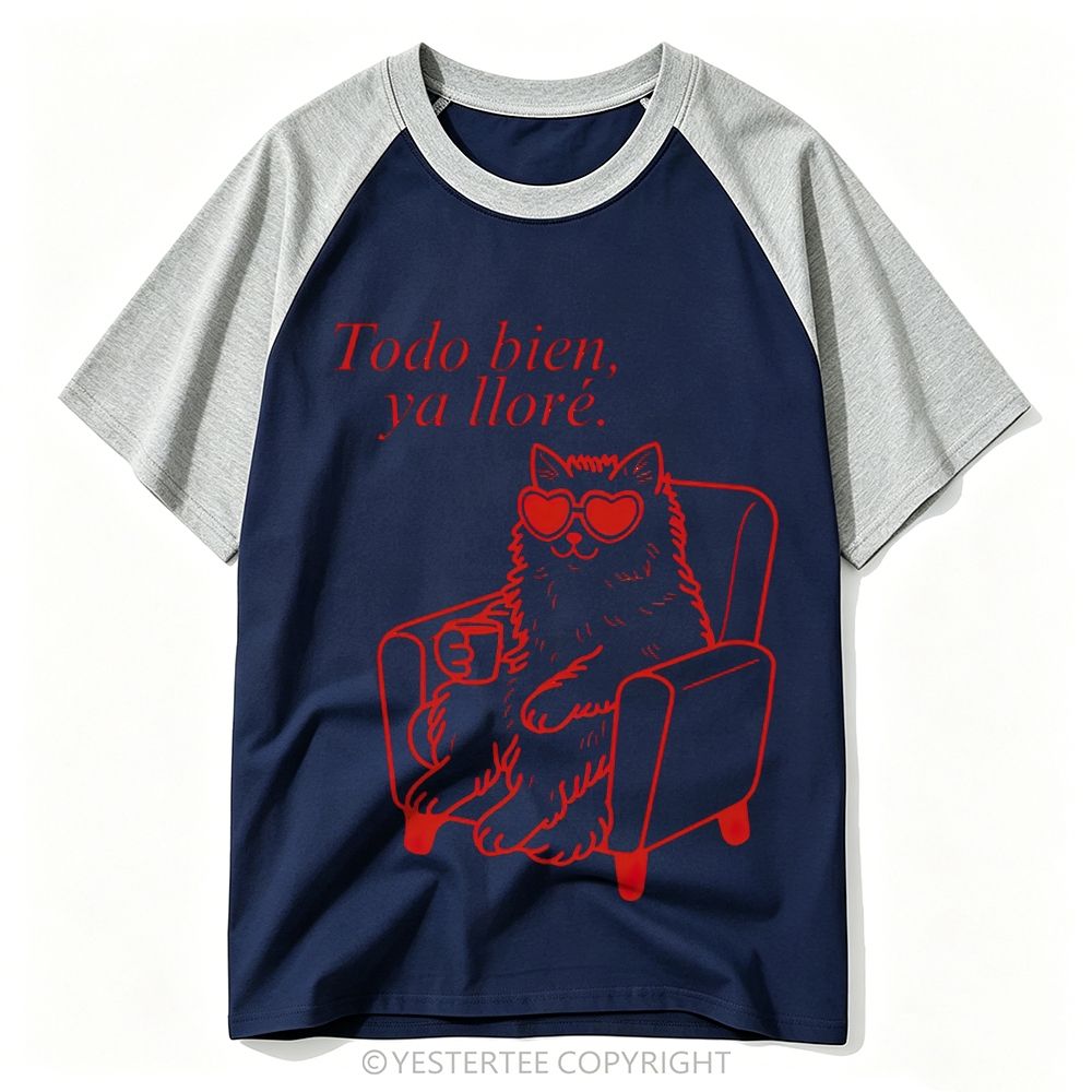 Spanish Heart Sunglasses Lounge Cat Comfort Quote Baseball T-shirt 