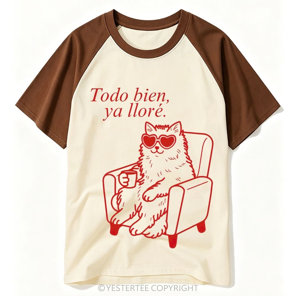 Spanish Heart Sunglasses Lounge Cat Comfort Quote Baseball T-shirt 
