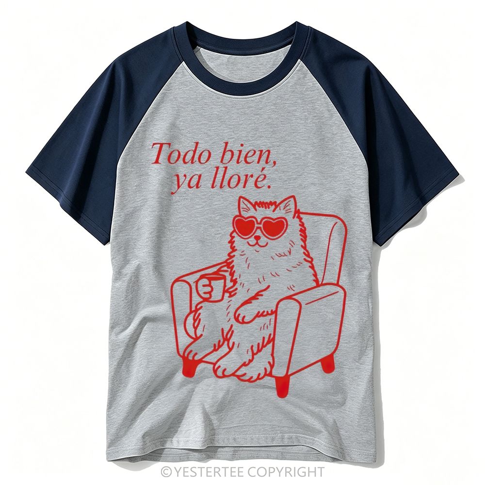 Spanish Heart Sunglasses Lounge Cat Comfort Quote Baseball T-shirt 