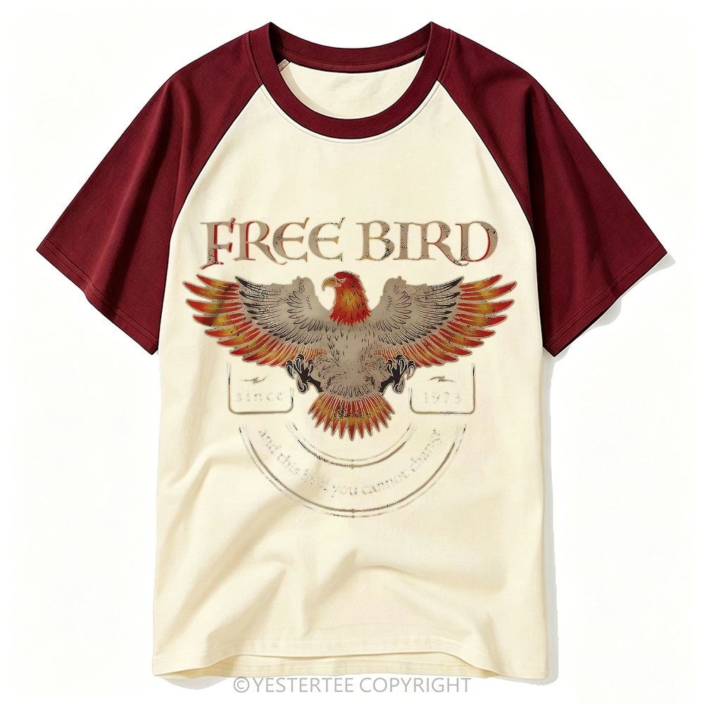  Distressed Spread Eagle Free Bird 1973 Retro Music Print Baseball T-shirt