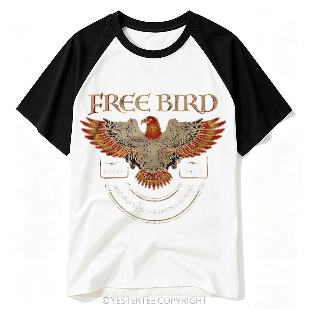  Distressed Spread Eagle Free Bird 1973 Retro Music Print Baseball T-shirt