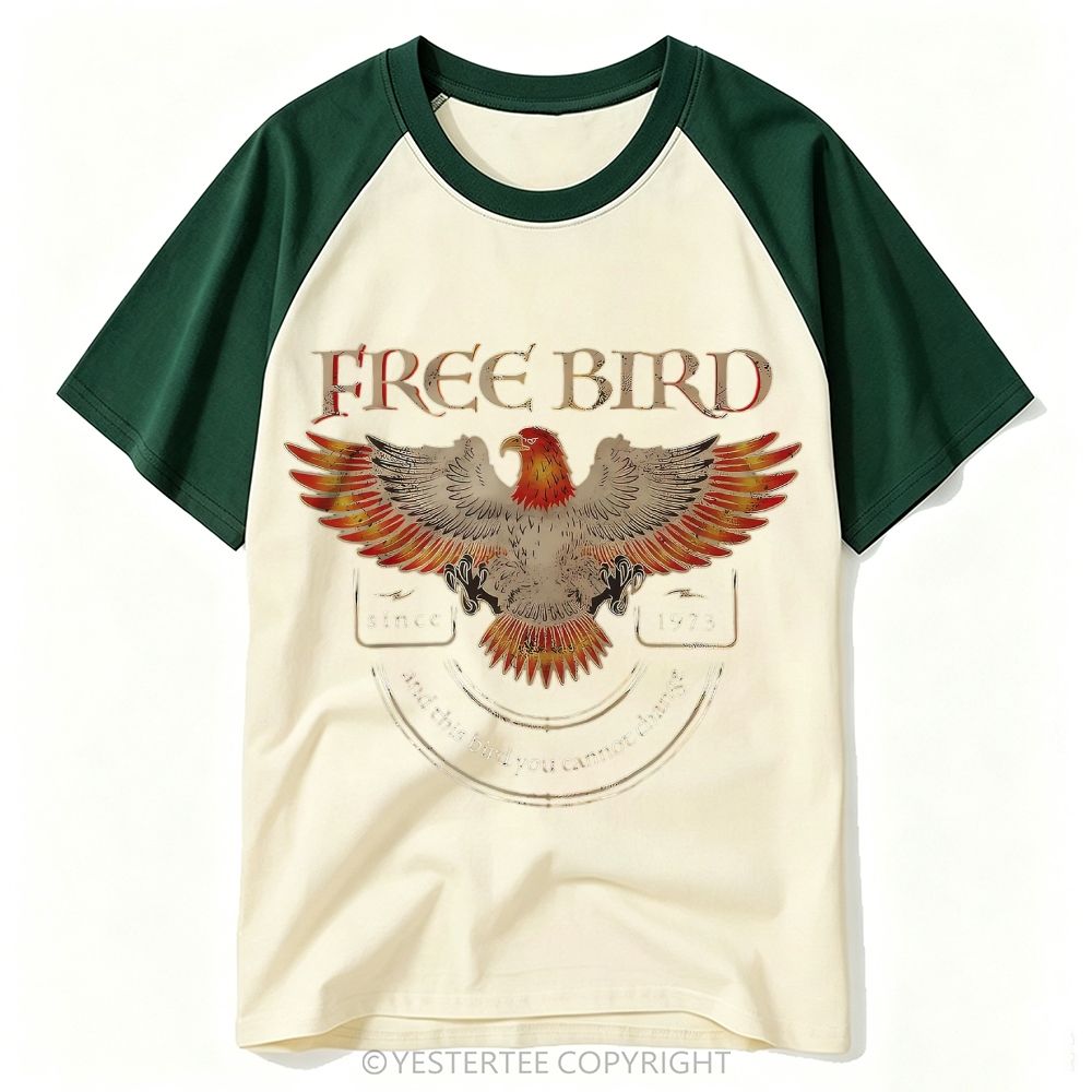  Distressed Spread Eagle Free Bird 1973 Retro Music Print Baseball T-shirt