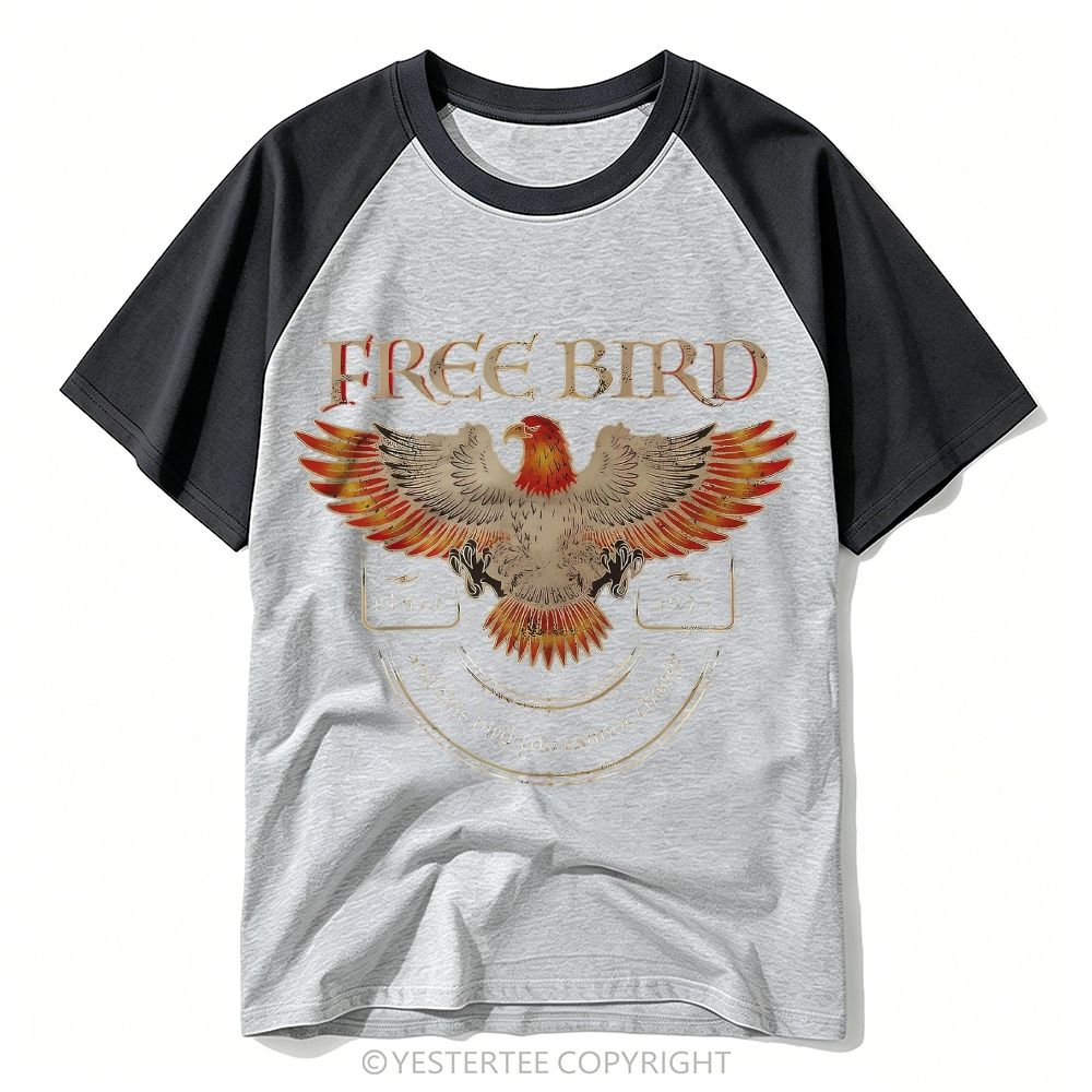  Distressed Spread Eagle Free Bird 1973 Retro Music Print Baseball T-shirt