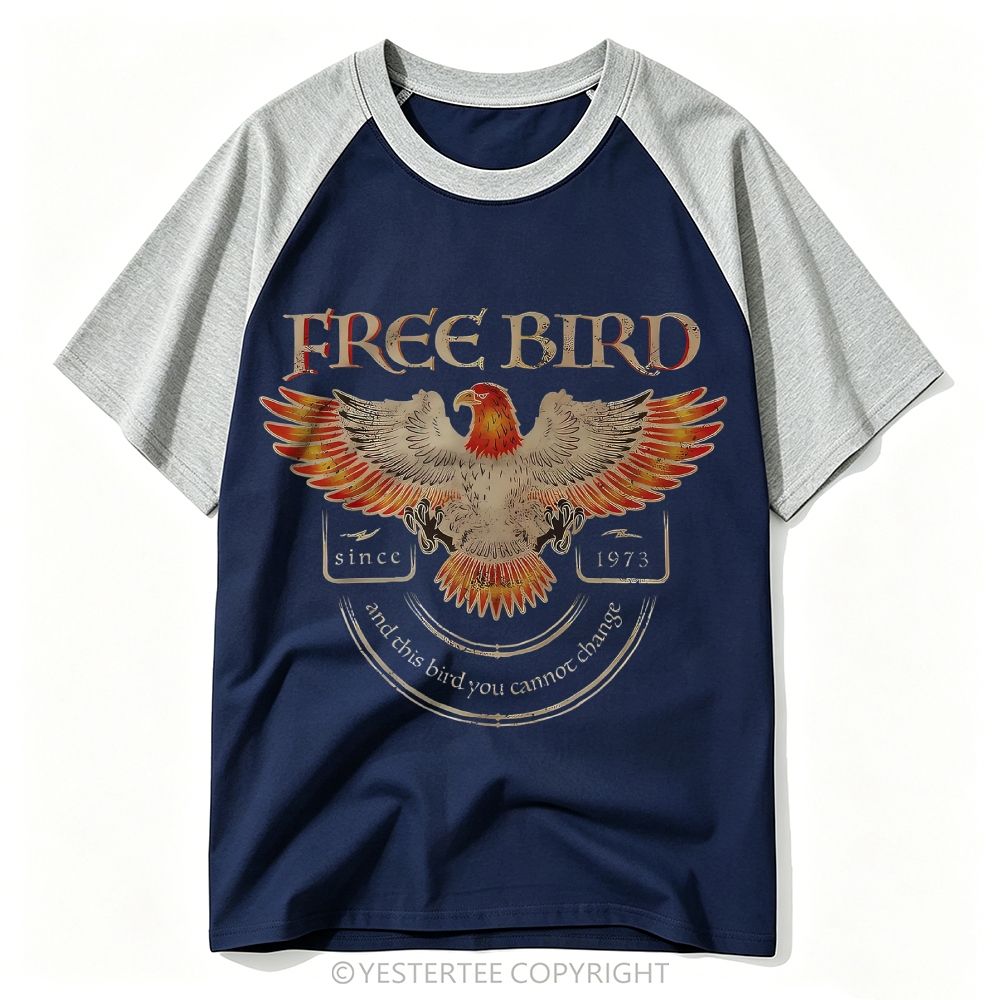  Distressed Spread Eagle Free Bird 1973 Retro Music Print Baseball T-shirt