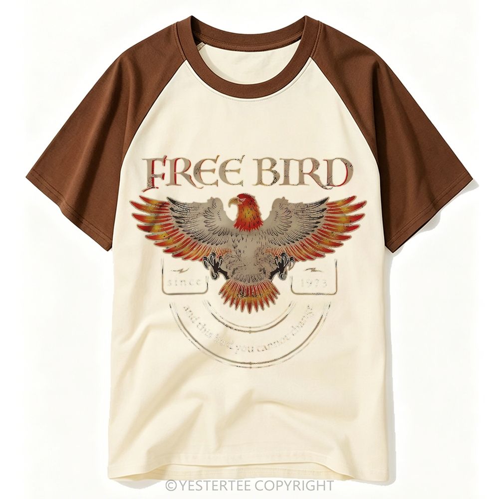  Distressed Spread Eagle Free Bird 1973 Retro Music Print Baseball T-shirt