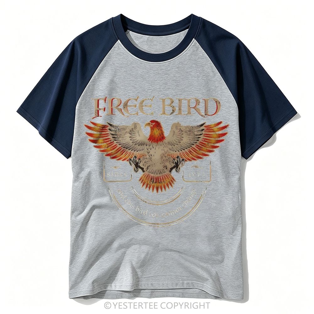  Distressed Spread Eagle Free Bird 1973 Retro Music Print Baseball T-shirt