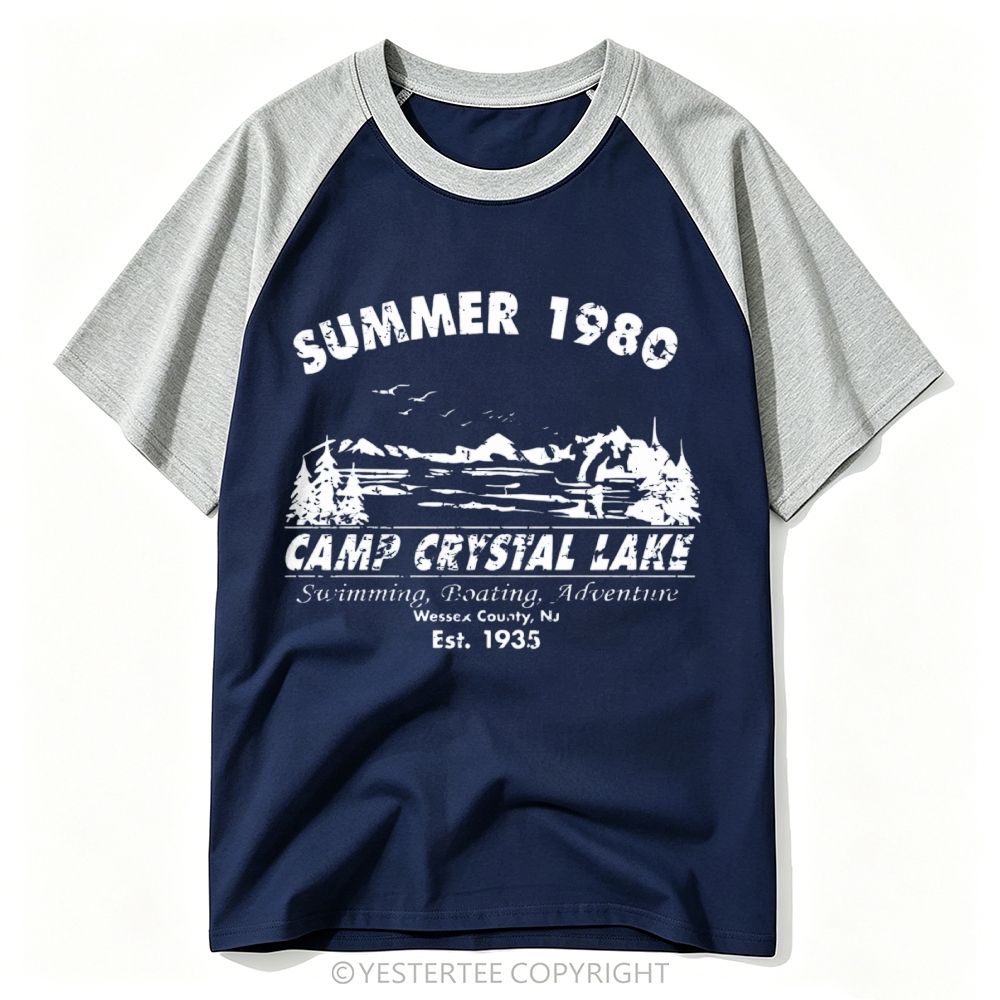 Summer Camp Crystal Lake 1980 Outdoor Graphic Baseball T-shirt 