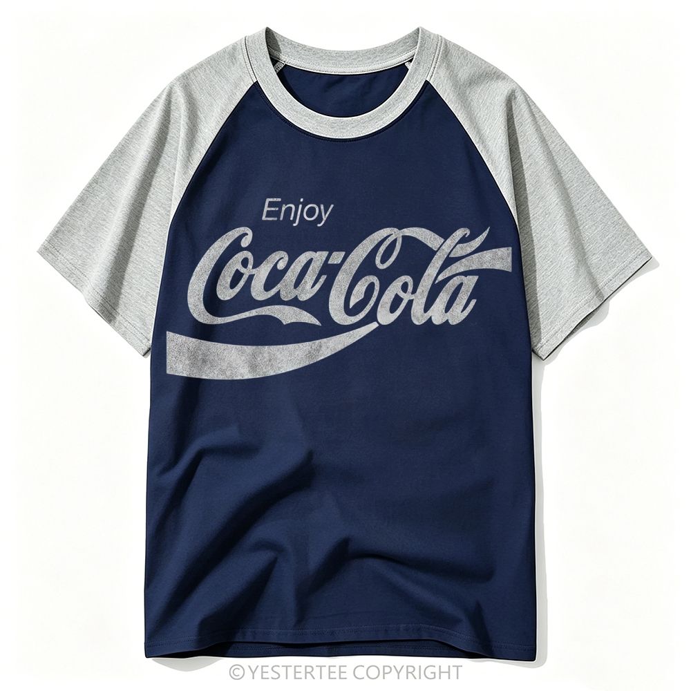 Faded Enjoy Soda Brand Script Logo Baseball T-shirt