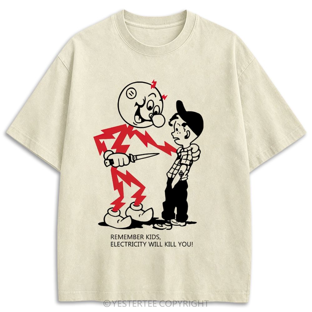 Funny Old School Comic Art Retro Washed T-shirt 