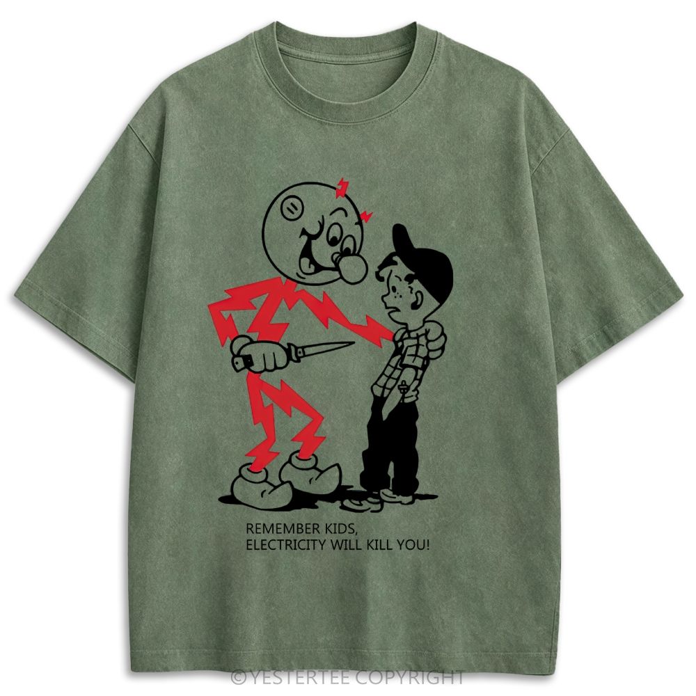 Funny Old School Comic Art Retro Washed T-shirt 