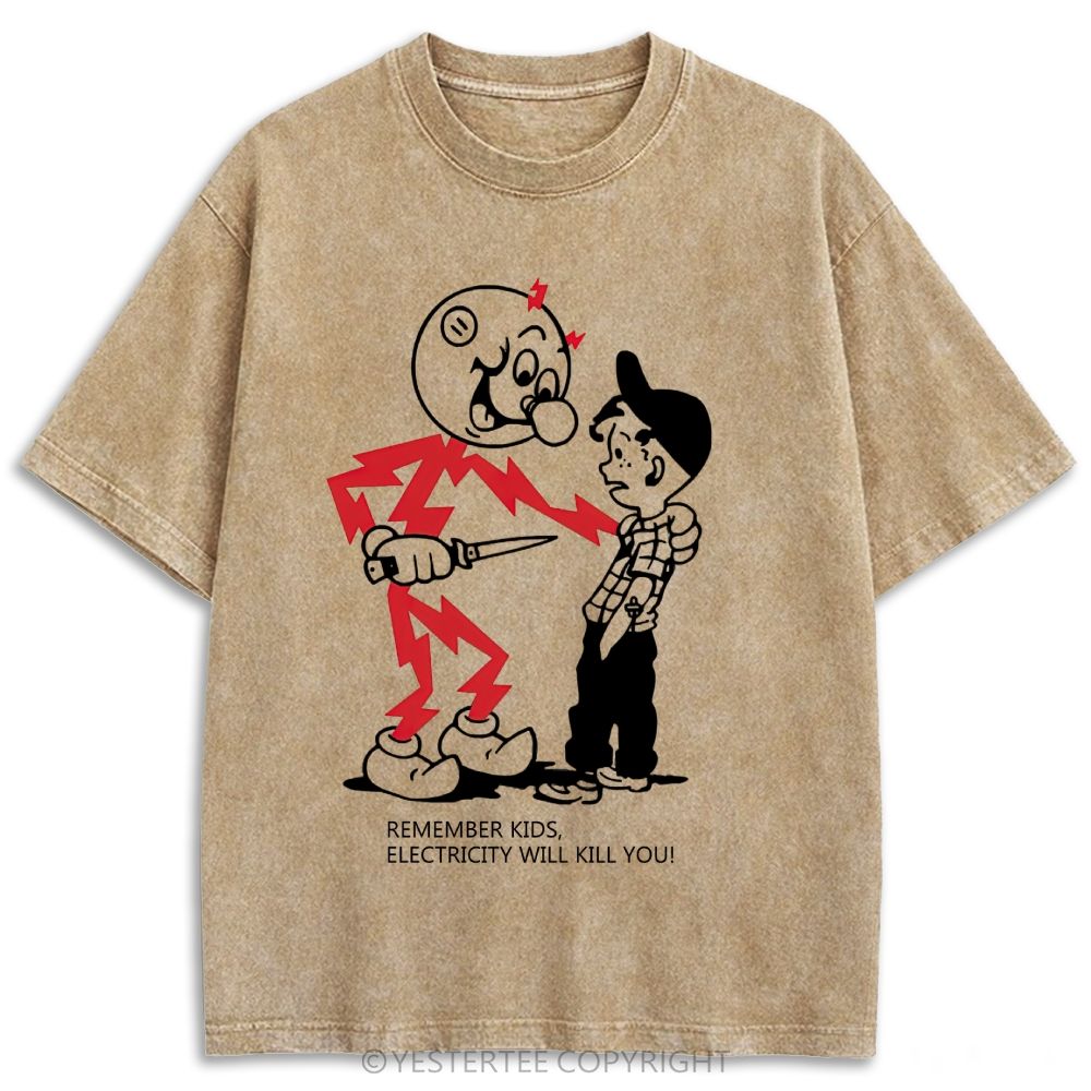 Funny Old School Comic Art Retro Washed T-shirt 