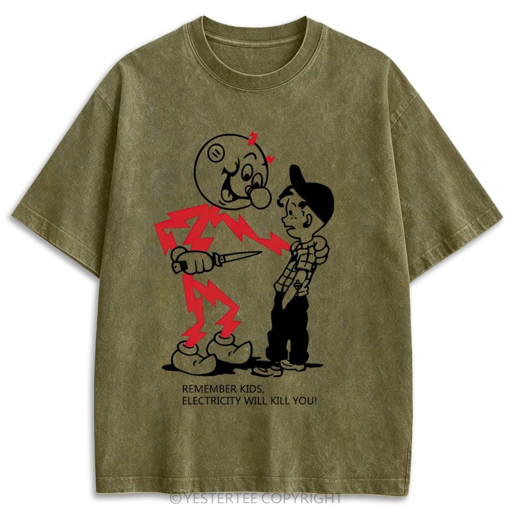 Funny Old School Comic Art Retro Washed T-shirt 