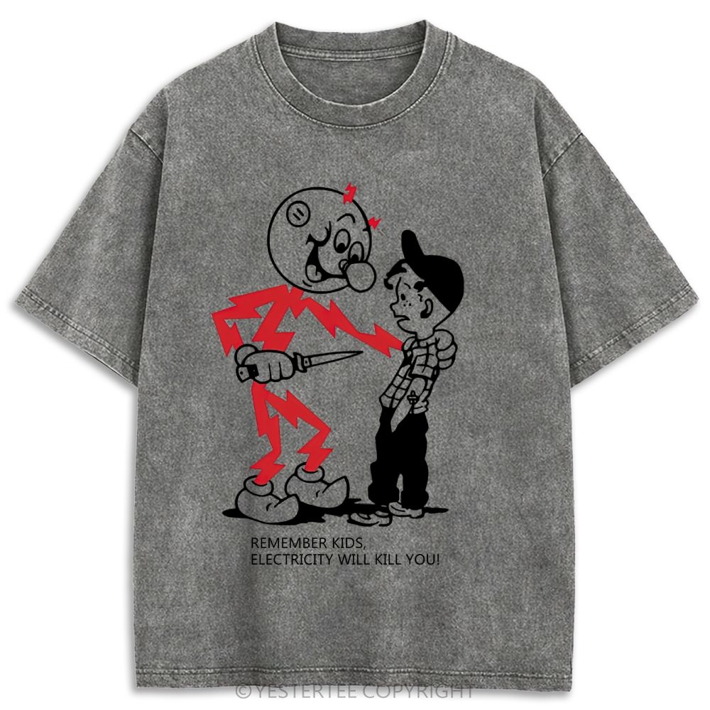 Funny Old School Comic Art Retro Washed T-shirt 