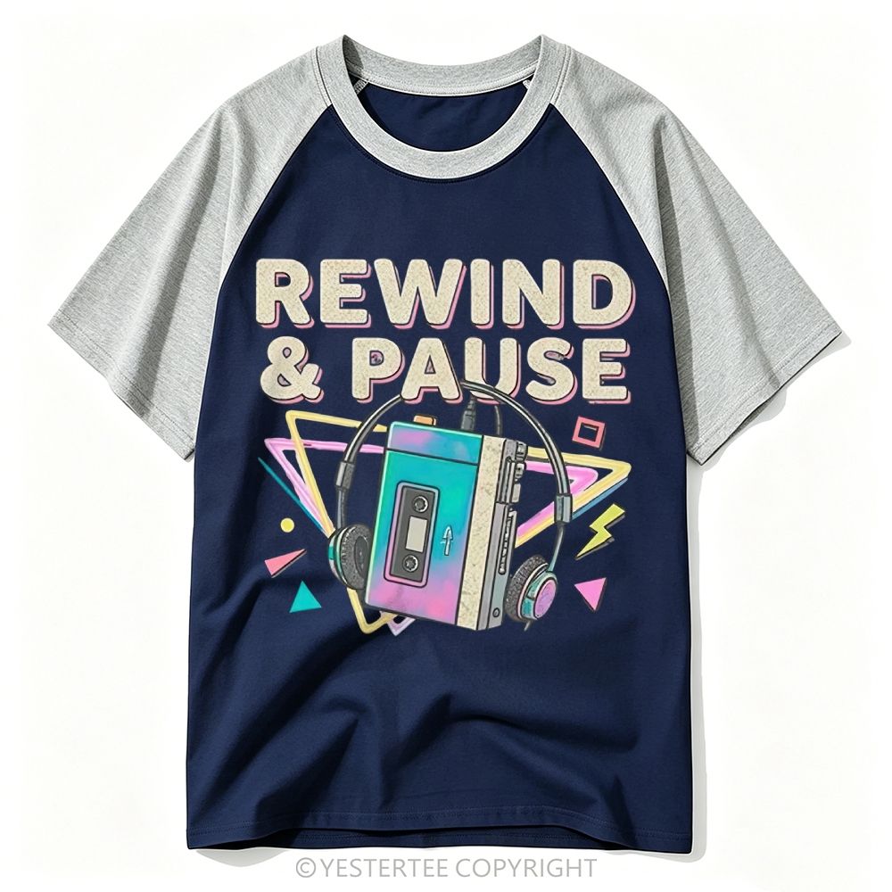 Y2K 80s Neon Walkman Cassette Geometric Graphic Baseball T-shirt