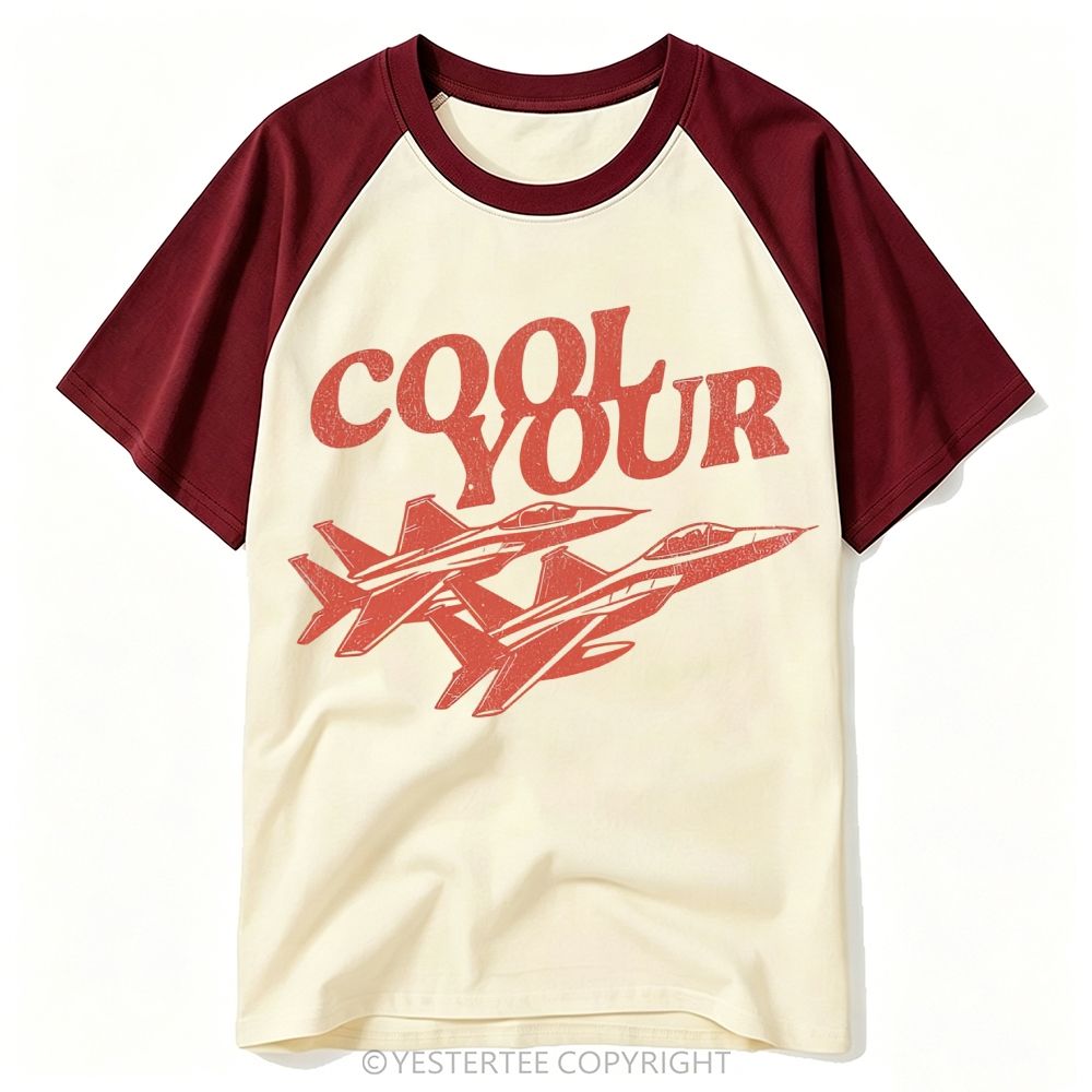 Distressed Military Fighter Jet Wordplay Baseball T-shirt